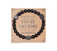 SCRDPRAD You're Awesome Inspirational Natural Healing Stone Beaded with Heart Pendant Adjustable Friendship Couple Bracelet Meaningful Card Birthday Jewelry Gifts for Women Men, Adjustable, Metal, no