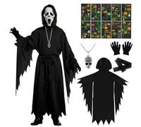 Scream Costume Children, Scary Ghost Face Scream Cosplay Costume with Ghost Mask Sticker and Necklace, Screaming Ghost Costume, Scream Costume for Halloween, Carnival, Theme Party