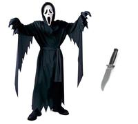 Scream Costume for Adult Ghostface Outfit&Gloves&Belt&Mask Halloween Costumes Scary Terrifier Fancy Dress for Parties Cosplay(Dress&Mask&Knife-Adult M)(Fit Height 175-185cm)