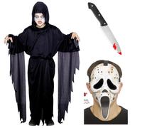 Scream Ghost Face Hockey Mask & Cloack Kids Halloween Fancy Dress Costume