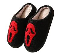 Scream Ghostface Slippers,Ghost Face Slippers,Halloween Slippers for Women Soft Plush Comfy Slip-On Cozy Indoor Outdoor Slippers Non-Slip Shoes Fluffy House Slippers for Women Men