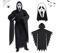 Scream Mask Costume, Scary Halloween Costumes for Adults | Ghost Face Mask Costumes, Includes Coat, Mask, Gloves and Retractable Prop Knife, Halloween Costumes Set