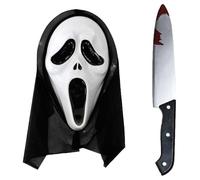 Screamer Halloween Accessory Set - Screamer Mask and Fake Bloody Knife - Adults Halloween Fancy Dress Costume Accessory Set
