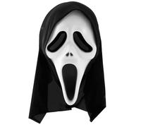 Screamer Halloween Mask for Adults - White Ghost Face with Black Hood - Scary Horror Costume Accessory for Spooky Dress-Up, Haunted Houses, Cosplay & Themed Parties