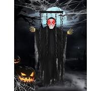 Screaming Animated Hanging Halloween Decorations, Motion & Touch Activated Screaming Skeleton Decor with Glowing Red Eyes, Shaking Head & Bone-Chilling Sounds for Scary Halloween Garden Decorations