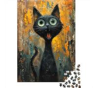 Screaming Black Cat 1000-Piece Jigsaw Puzzle for Adults, 52x38cm/1000pcs; A Thoughtful Gift for A New Home; Low-dust White Cardboard Pieces