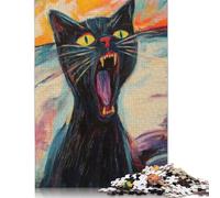 Screaming Black Cat Painting Puzzles 1000 Pieces Wooden Puzzles Puzzle for Adults Brain Teaser Puzzles For Adults 1000pcs (75x50cm)