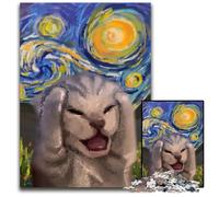 Screaming Cat Starry Night Puzzle 1000 Pieces Jigsaw Wooden Jigsaw Interactive Family Game Ideal Family Activity Game 1000 PCS(75x50cm)