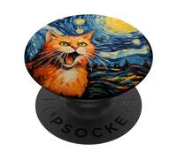 screaming cat, Vincent van Gogh style, cats PopSockets Swappable PopGrip