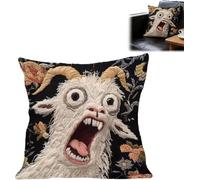 Screaming Goat Pillow Cover - 17.7x17.7 Inches Funny Novelty Goat Pillow Case, 2D Flat Printed Crazy Animal Graphic Cushion Cover for Living Room Bedroom Sofa Decor, Home Dorm Accessory (A)