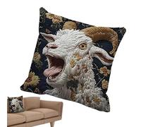 Screaming Goat Pillow Cover - 18x18 Inch Funny Animal Face Cushion Case, Soft Short Plush Decorative Hardware, Hilarious Graphic Throw Pillowcase For Sofa, Couch, And Farmhouse Living Room