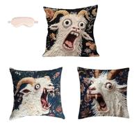 Screaming Goat Pillowcase,17.7x17.7 in Funny Goat Pillow Case,2D Flat Printed Crazy Animal Graphic Cushion Cover,Imitation Embroidery Crazy Goats Cushion Cover No Filling (3, A,B,C)