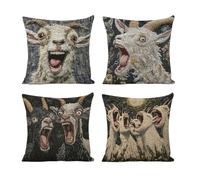Screaming Goat Pillowcase 4PCS,17.72x17.72 Inches Square Case,2D Flat Printing Design,Funny Imitation Embroidery Crazy Goats Cushion Protector Cover,Living Room Sofa Cushion Shell,Home Dorm Accessory