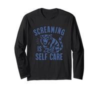 Screaming is Self Care Motivational Therapy Cat Long Sleeve T-Shirt
