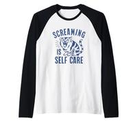 Screaming is Self Care Motivational Therapy Cat Raglan Baseball Tee