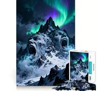 Screaming Mountain Faces with Aurora Borealis for Adults 1000 Piece Jigsaw Puzzle Mind Exercise Toy Family Joy Precision Cut Lovely Gift (38x26cm)