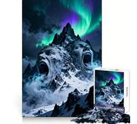 Screaming Mountain Faces with Aurora Borealis for Adults 1000 Piece Jigsaw Puzzle Mind Exercise Toy Family Joy Precision Cut Lovely Gift (38x26cm)