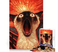 Screaming Siamese Cat Art Jigsaw Puzzle 1000 Piece for Adults Smart Reason Toy Home Pastime Smooth Edge Art Collectible (38x26cm)