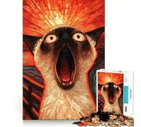 Screaming Siamese Cat Art Jigsaw Puzzle 1000 Piece for Adults Smart Reason Toy Home Pastime Smooth Edge Art Collectible (38x26cm)