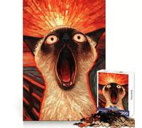 Screaming Siamese Cat Art Jigsaw Puzzle 1000 Piece for Teenagers Logic Train Toy Light Relax Smooth Cut Wall Art Decor (50x75cm)
