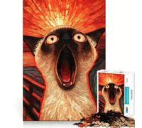 Screaming Siamese Cat Art Jigsaw Puzzle 1000 Piece for Teenagers Logic Train Toy Light Relax Smooth Cut Wall Art Decor (50x75cm)