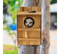 Screech Owl House, Circular Opening Wooden Owl Box with Bird Stand, 36.8×19×22.8cm Outdoor Hanging Prebuilt Bird House Kit Can Accommodate 9 to 11in Owls and Other Birds