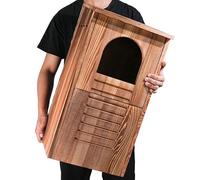 Screech Owl House, Owl Bird Box Large Handmade Wooden Circular Opening Screech Box for Outside with Mounting Screws and A Bag of Wood Shavings, Easy Assembly Required (Brown, 14"x24.8")