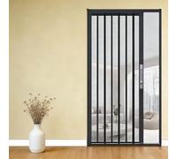 Screen Door Custom Size Retractable, Folding Sliding Screen Doors with Secure Locking Latch Handle, Easy Assemble Keeps Bugs Out, Pet and Child-Friendly(Black,31x80in(78.7x203cm))