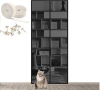 Screen Door Fits Up To 90 ×210cm, Heavy Duty Fly Mesh Curtain - Self Sealing, Hands Free, Frame Hook & Loop(Black,95x210cm)