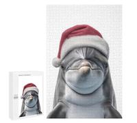 Screen-Free Activity: Christmas Dolphin Wearing A Santa Hat, 1000 PCS, Displayable Picture Puzzle, for Relaxing Solo Or Group Play