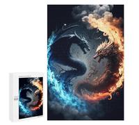 Screen-Free Activity: Fire Vs. Ice Dragons Art Print, 1000 PCS, Decorative Wooden Puzzle, for Mindful Indoor Entertainment