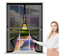 Screen Mesh Curtain 100 x 90 cm with Powerful Magnets & Full Frame Magic Tape, Keep Bugs Out & Lets Fresh Air in Magnetic Fly Curtain for All Types of Windows, Black
