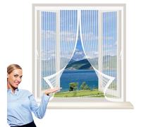 Screen Mesh Curtain 101 x 107 cm Powerful Magnets, No Drill Installation, Automatically Closes, for Keeping Out Flies & Bug Magnetic Fly Curtain for All Types of Windows, White