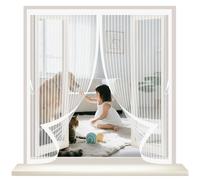 Screen Mesh Curtain 102 x 113 cm with Powerful Magnets & Full Frame Magic Tape, Keep Bugs Out & Lets Fresh Air in Fly Insect Screen Mesh Curtain for All Types of Windows, White