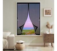 Screen Mesh Curtain 104 x 114 cm with Powerful Magnets & Full Frame Magic Tape, Keep Bugs Out & Lets Fresh Air in Magnetic Thermal Curtain for All Types of Windows, Black
