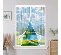 Screen Mesh Curtain 110 x 125 cm with Powerful Magnets & Full Frame Magic Tape, Keep Bugs Out & Lets Fresh Air in Heavy Duty Fly Curtains for All Types of Windows, White