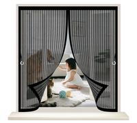 Screen Mesh Curtain 111 x 109 cm with Powerful Magnets & Full Frame Magic Tape, Keep Bugs Out & Lets Fresh Air in Fly Insect Screen Mesh Curtain for All Types of Windows, Black