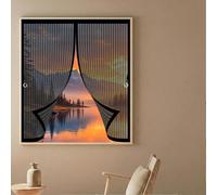 Screen Mesh Curtain 114 x 86 cm with Powerful Magnets & Full Frame Magic Tape, Keep Bugs Out & Lets Fresh Air in Magnetic Curtains Fly Screen for All Types of Windows, Black