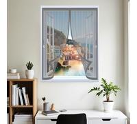Screen Mesh Curtain 117 x 105 cm with Powerful Magnets & Full Frame Magic Tape, Keep Bugs Out & Lets Fresh Air in Duty Magnetic Screen Fly Bug for All Types of Windows, Grey