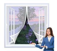Screen Mesh Curtain 117 x 113 cm Powerful Magnets, No Drill Installation, Automatically Closes, for Keeping Out Flies & Bug Magnetic Bug Curtain for All Types of Windows, White