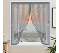Screen Mesh Curtain 120 x 105 cm with Powerful Magnets & Full Frame Magic Tape No Gap, Lets Fresh Air in, Keep Bugs Out Curtains to Stop Flies for All Types of Windows, Grey