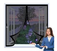Screen Mesh Curtain 122 x 101 cm Powerful Magnets, No Drill Installation, Automatically Closes, for Keeping Out Flies & Bug Magnetic Bug Curtain for All Types of Windows, Black