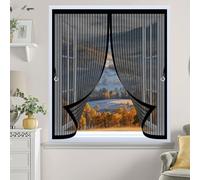Screen Mesh Curtain 130 x 125 cm with Powerful Magnets & Full Frame Magic Tape No Gap, Lets Fresh Air in, Keep Bugs Out Mosquito Proof Curtains for All Types of Windows, Black