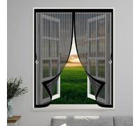 Screen Mesh Curtain 135 x 140 cm with Powerful Magnets & Full Frame Magic Tape No Gap, Lets Fresh Air in, Keep Bugs Out Screen Curtain Fly for All Types of Windows, Black