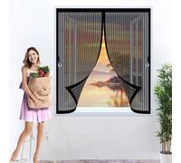 Screen Mesh Curtain 135 x 144 cm with Powerful Magnets & Full Frame Magic Tape No Gap, Lets Fresh Air in, Keep Bugs Out Magnetic Fly Screen Curtain for All Types of Windows, Black