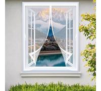 Screen Mesh Curtain 138 x 120 cm with Powerful Magnets & Full Frame Magic Tape, Keep Bugs Out & Lets Fresh Air in Patio Nets Insect Mesh for All Types of Windows, White