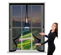 Screen Mesh Curtain 139 x 144 cm with Powerful Magnets & Full Frame Magic Tape, Keep Bugs Out & Lets Fresh Air in Magnetic Fly Curtain for All Types of Windows, Black