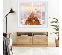 Screen Mesh Curtain 142 x 166 cm with Powerful Magnets & Full Frame Magic Tape, Keep Bugs Out & Lets Fresh Air in Curtain Magnetic Fly Screen for All Types of Windows, White