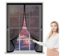 Screen Mesh Curtain 160 x 100 cm Powerful Magnets, No Drill Installation, Automatically Closes, for Keeping Out Flies & Bug Magnetic Bug Curtain for All Types of Windows, Black