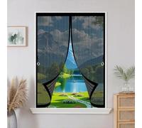 Screen Mesh Curtain 160 x 155 cm with Powerful Magnets & Full Frame Magic Tape, Keep Bugs Out & Lets Fresh Air in Heavy Duty Fly Curtains for All Types of Windows, Black